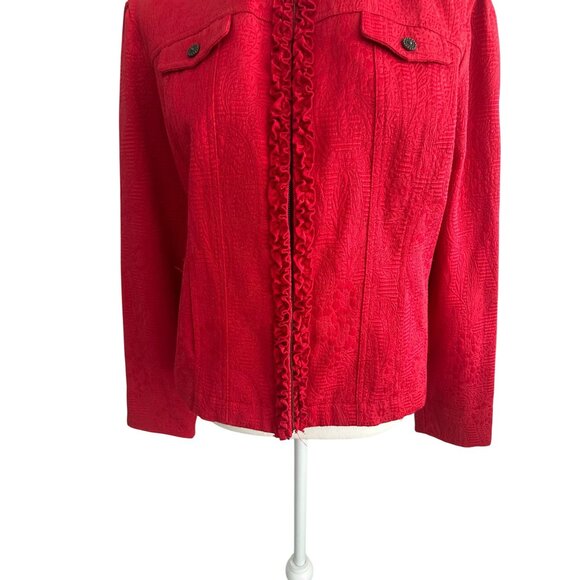 RUBY RD Red Brocade Cotton Blend Jacket Blazer Size 14 - Picture 3 of 7